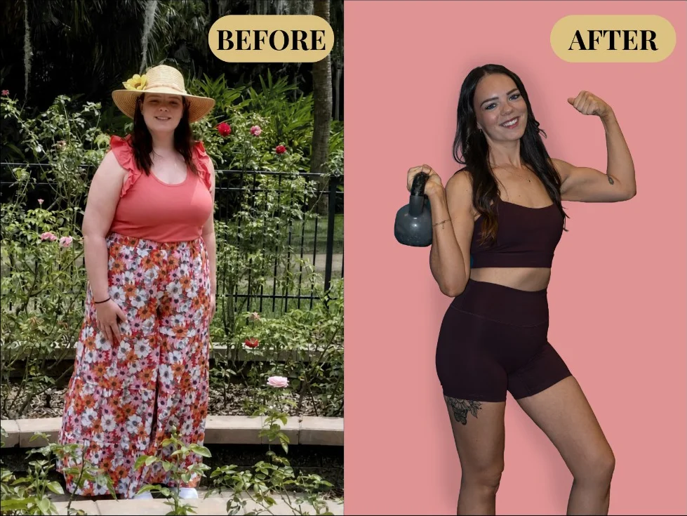 Allison before and after her 115 lb transformation
